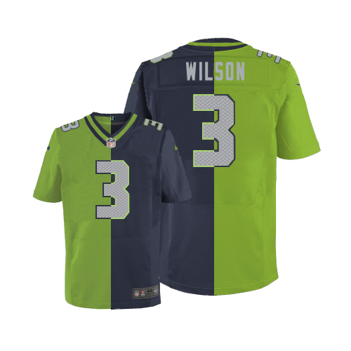 Men's Limited Russell Wilson Nike Jersey Navy/Green - #3 Split Fashion NFL Seattle Seahawks